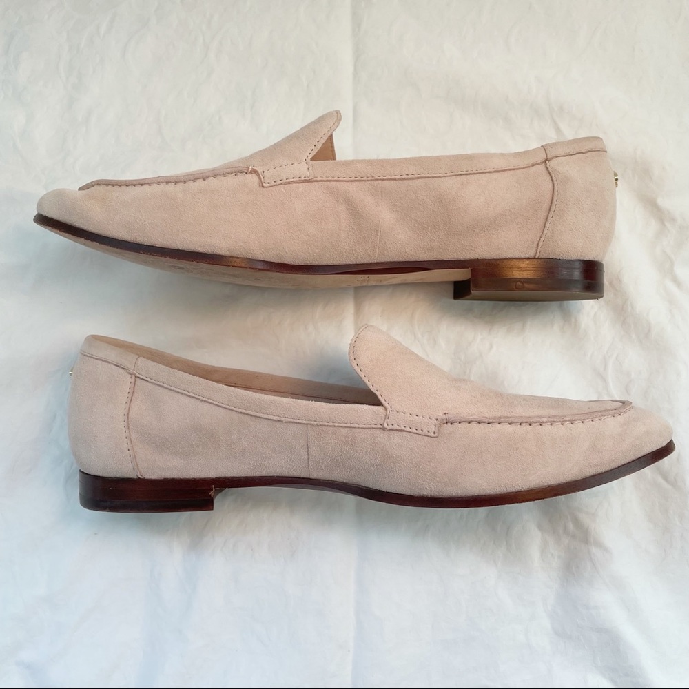 Kate Spade Light Pink Suede Loafers with Gold Logo